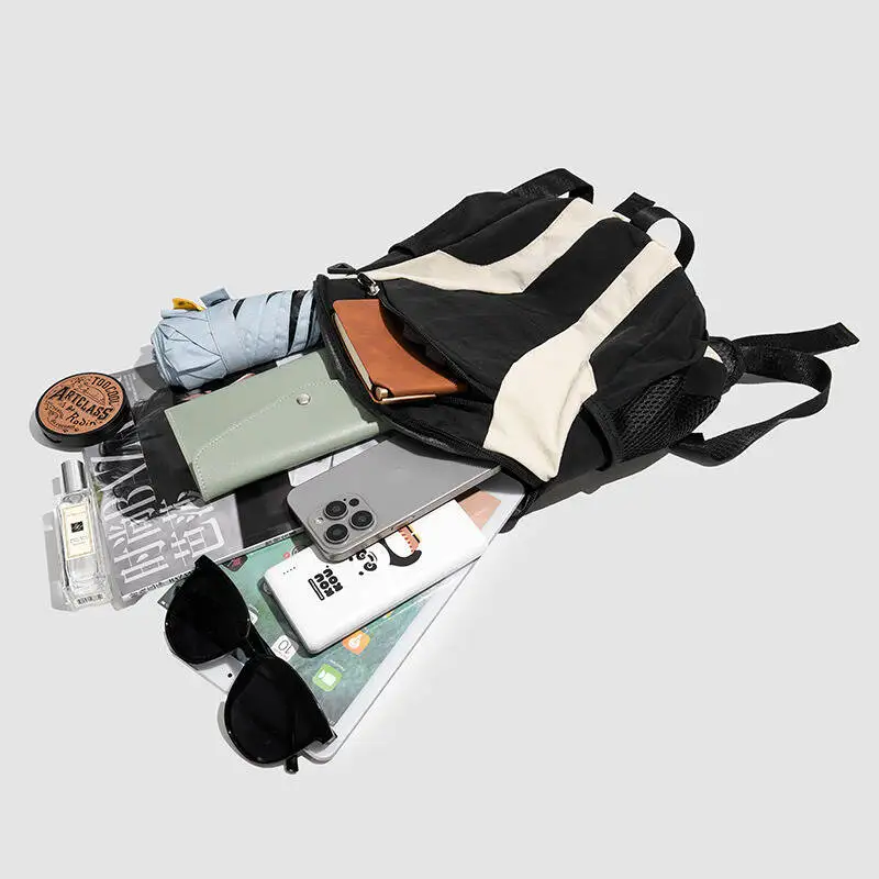 حقيبة ظهر ذات ألوان متعددة من النايلون المقاوم للماء مع جيوب جانبية شبكية بإبزيم قابل للتنفس وأشرطة قابلة للتعديل للسفر أثناء التنقل اليومي #5