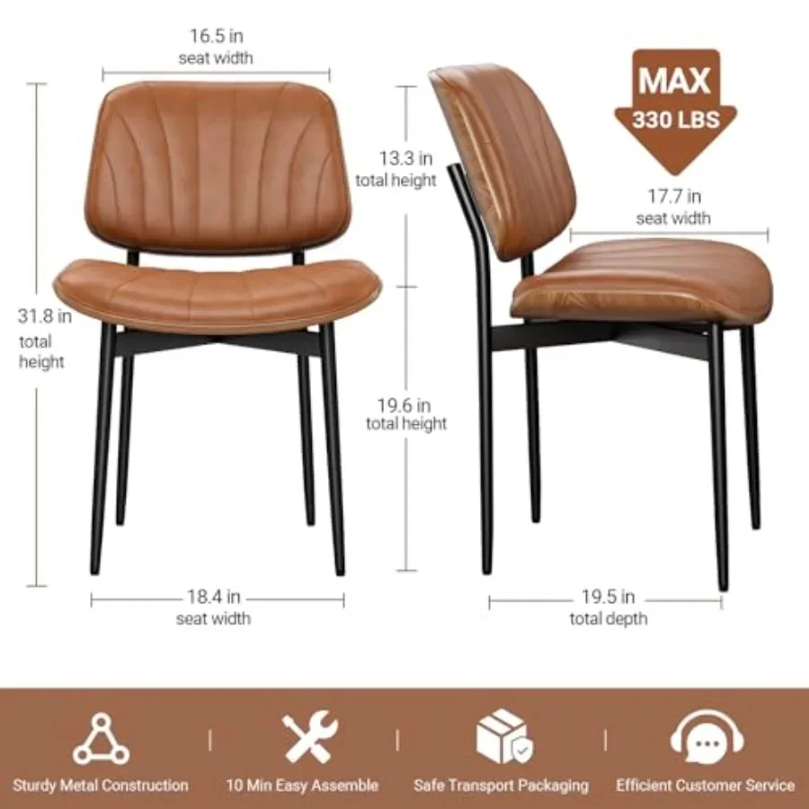 Dining Chairs Set of 2, Mid-Century Modern Kitchen Chairs, Camel Faux Leather, Warm Beige Tone, Ergonomic Support Solid Wood Le
