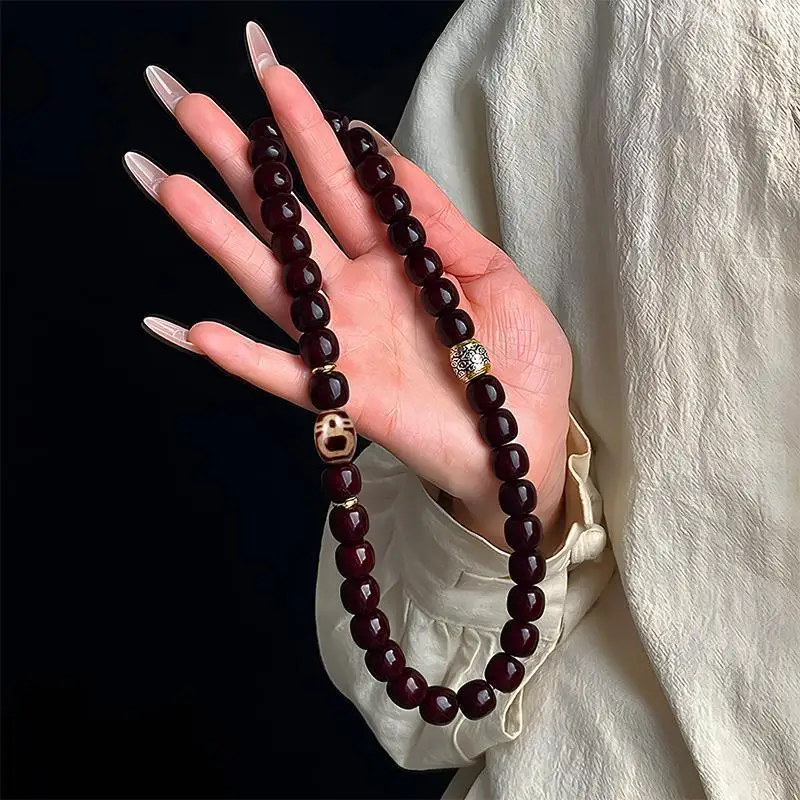 Soft-Textured, Aged-Style Bodhi Bead Bracelet, Men'S Version, Featuring A Double-Strand Design With A Buddha Charm,