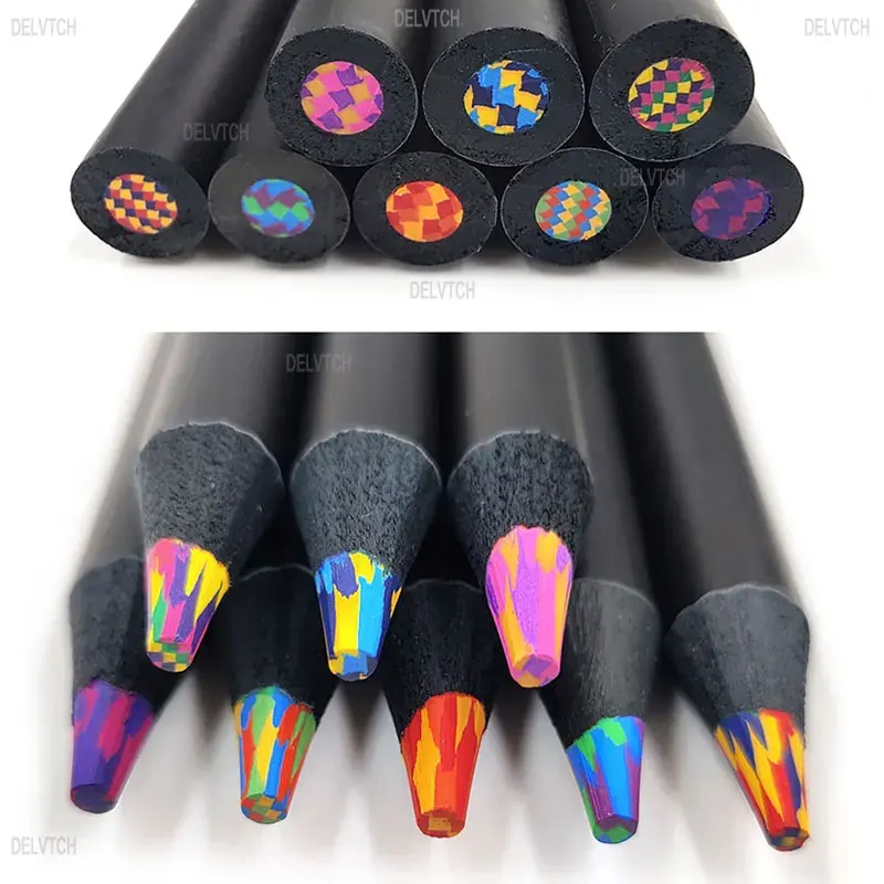 

8Pcs Set Black Wood Rainbow Colored Pencil 3.3mm 5.0mm Multicolor Lead Core Art Graffiti Marking Drawing Sketching Stationery