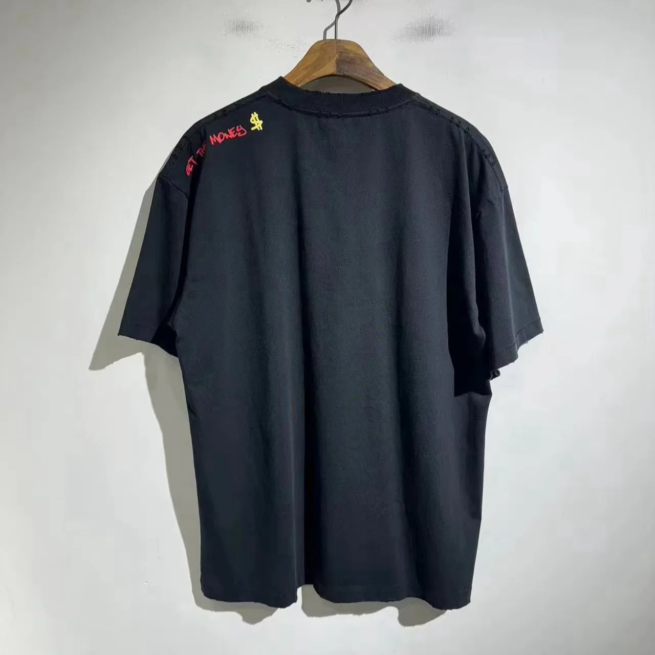 Vintage Washed Destroyed Edge T Shirt Men Women Cartoon French Fries Print Oversized Tee Hip Hop Streetwear Short Sleeve Top