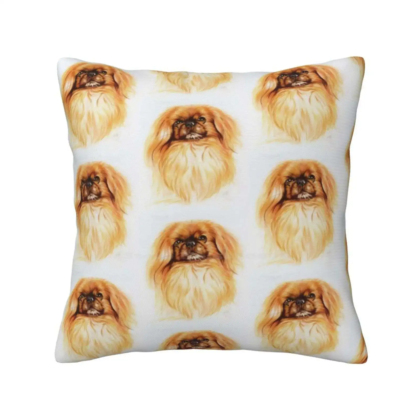 Pekingese In Watercolor Home Sofa Car Waist Throw Pillowcase Toy Group Dog Pet Canine Domestic Animal Mammal Nature Purebred