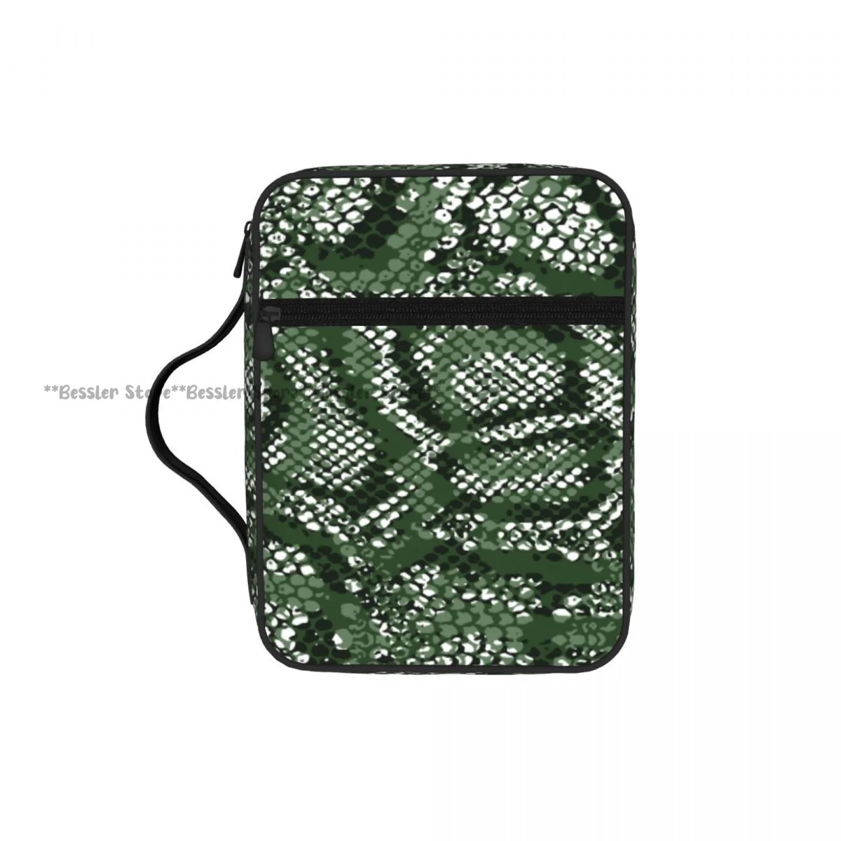 Bolsa para Biblia con Diseño de Piel de Serpiente Verde, con Cierre y Asa, Funda Protectora para Biblia, Bolsa de Transporte y Almacenamiento para Biblia