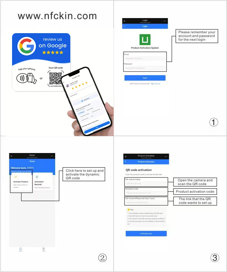 บัตร NFC แบบสี่เหลี่ยม NFC 215 พร้อม QR code ที่ตั้งโปรแกรมได้ สำหรับรีวิว Google  แท่นวาง NFC สำหรับโต๊ะ  จอแสดงผล NFC แบบโค้งงอ พร้อมขาตั้งยึดแบรนด์