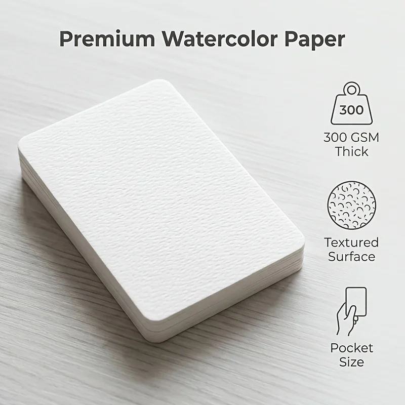 50Pcs Mini Round‑Corner Watercolor Paper, Thick Pure Wood Pulp Sheets for Beginners & Professional Artists - view 4