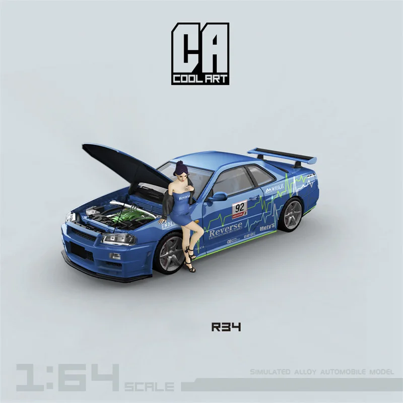 

Time Micro Cool ART 1:64 GTR R34 Racing Car Blue#92 Diecast Model Car
