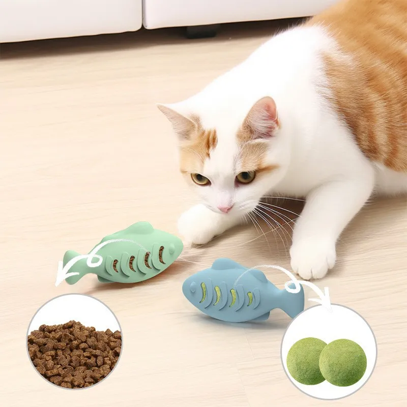 Cat Toy Silicone Fish Self-driving Cat Playful Stick Fish Bite Toy Kitten Cat Supplies Catnip Therapy Toy String Arbre Chat