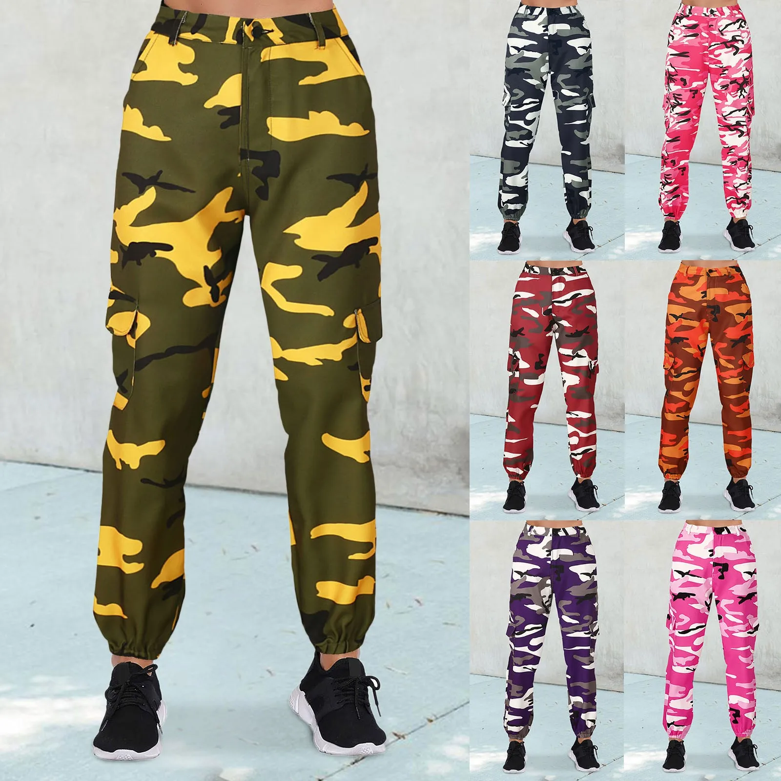 

Women Camo Pants Cargo Trousers Cool Pants Elastic Waist Casual Multi Outdoor Vintage 2000s Clothes Trousers