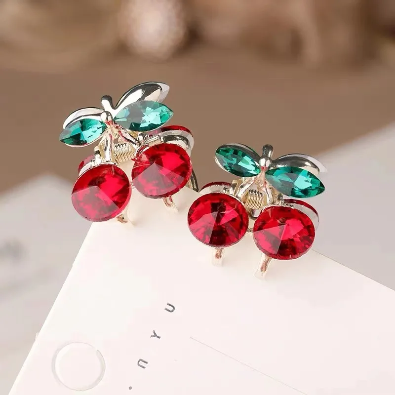 1pair Kawaii Cute Small Cherry Hair Claw Clips Women Girls Rhinestones Hairpin Hair Clip Crab Headwear Hair Accessories Ornament