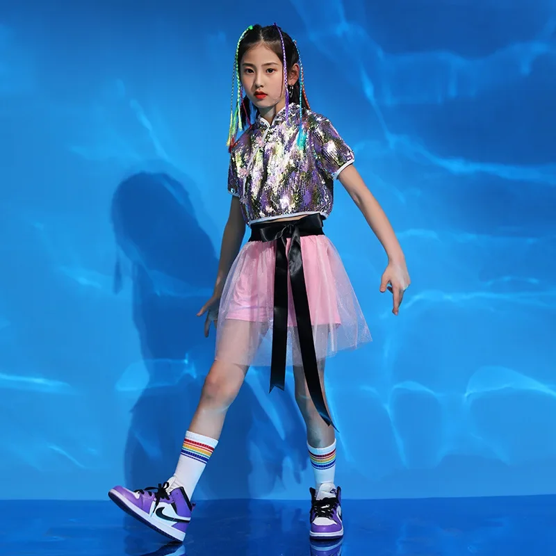 Kinderdag Jazzdans Hip Hop Modeshow Mode Meisjes Cheerleading Tang Kostuum Prestaties dansjurk