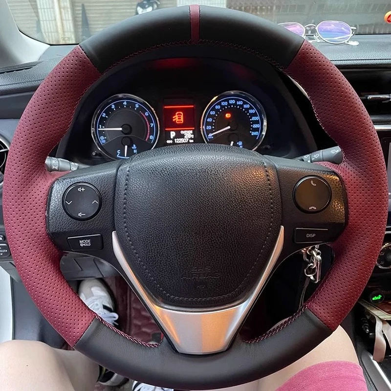 DIY 手縫いステアリングホイールカバーノンスリップ通気性トヨタレビンカローラ RAV4 2013-2019 カーインテリアアクセサリー