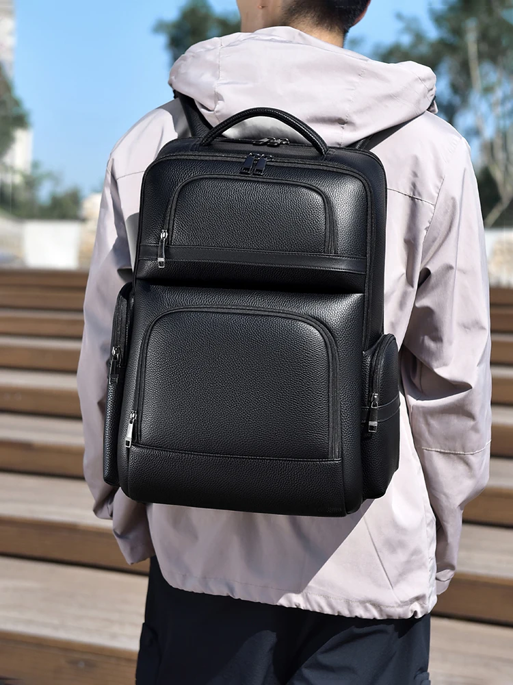 Men's Fashion Backpack PU Leather Satchel Briefcase Travel 15.6 Inch Laptop Rucksack Office Business Shoulder Back Pack Male