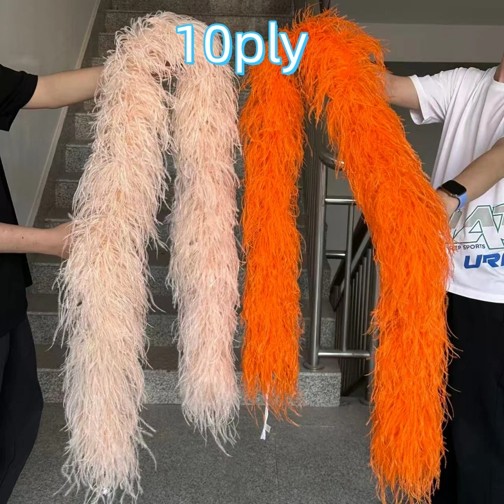 2M Natural Ostrich Feather Boa 2 4 6 8 10Ply Fluffy Plumes Shawl for Wedding Party Carnival Costume Stage Clothing Sewing Decor