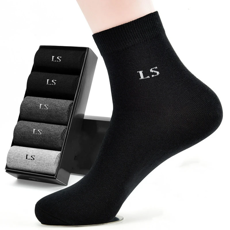 5 Pairs Spring Autumn Men Business Socks High Quality Deodorant Sweat Absorption Breathable Comfortable Black Pure Cotton Socks