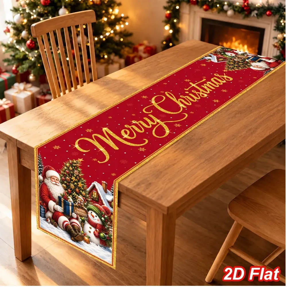 Linen Table Runner Dachshund Dog Christmas Sweater Print Black Winter Table Decor  Holiday Party