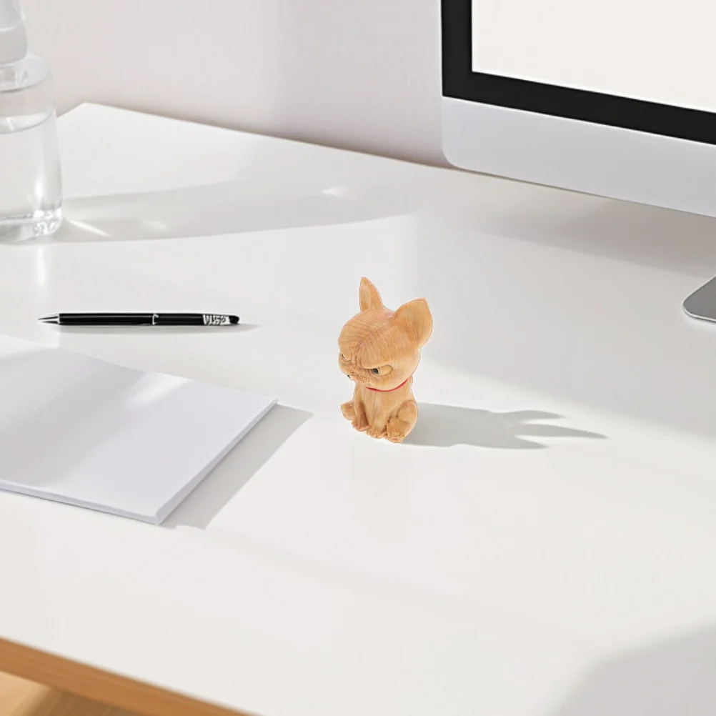 

2Pcs Bulldog Wooden Carving Animal Statue Handcrafted Desktop Accessory for Home Office Bookshelf Decor Unique Pet Lover Gift