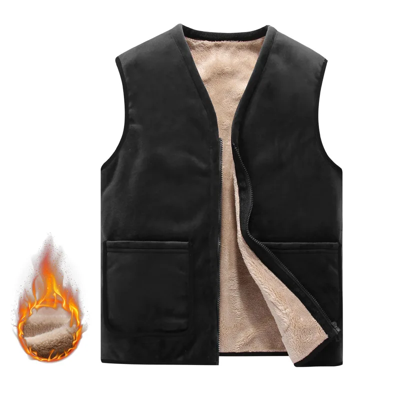 Solid color men's velvet home casual vest for autumn and winter warm and cold resistant with sleeveless vest inside dad outfit