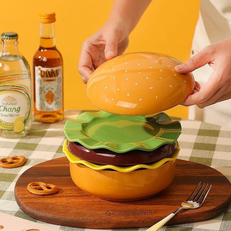 Hamburger, bowl and plate set, gift box, beautiful plate, salad, dessert, cute tableware, gift, rice bowl.