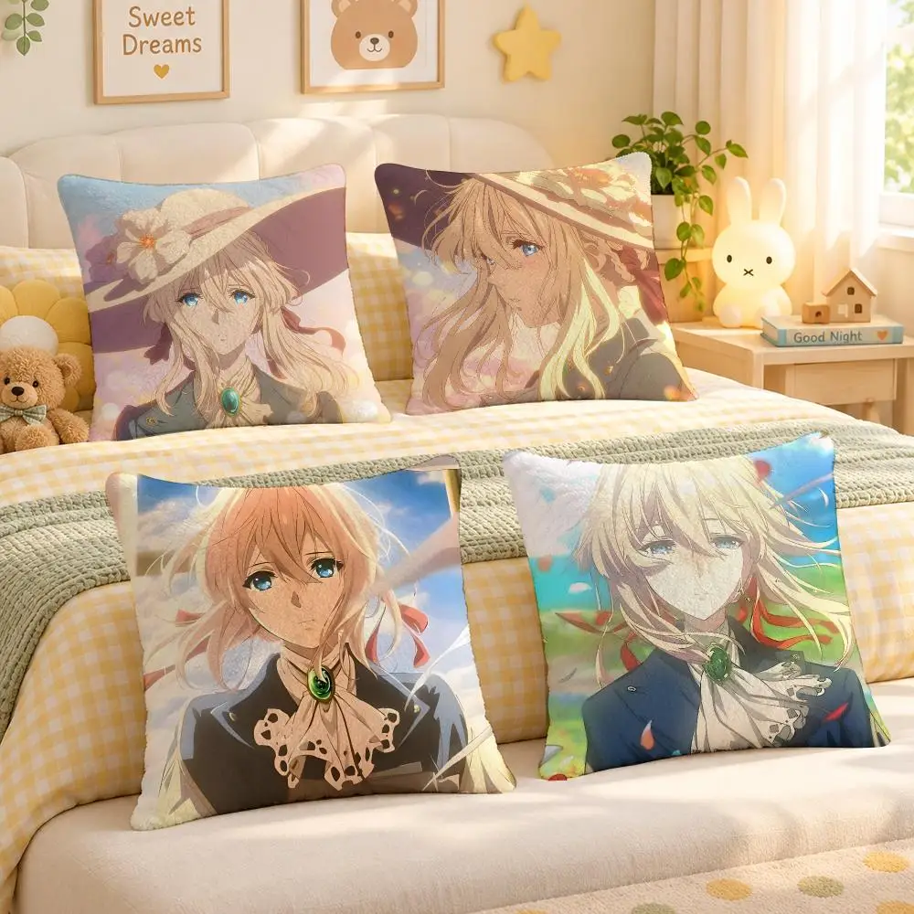Anime Violet Evergarden Art Cushion Cover Personalized Soft Plush Pillow Living Room Home Sofa Bedroom Office Car Cushion