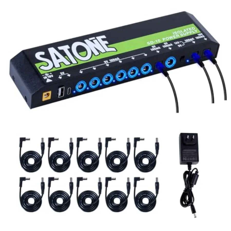 

Guitar Pedal Power Supply12 DC Output 100/300/500ma Pedal Board Power Supply with USB and Type-c Port for 9V 12V 18V Effect Ped