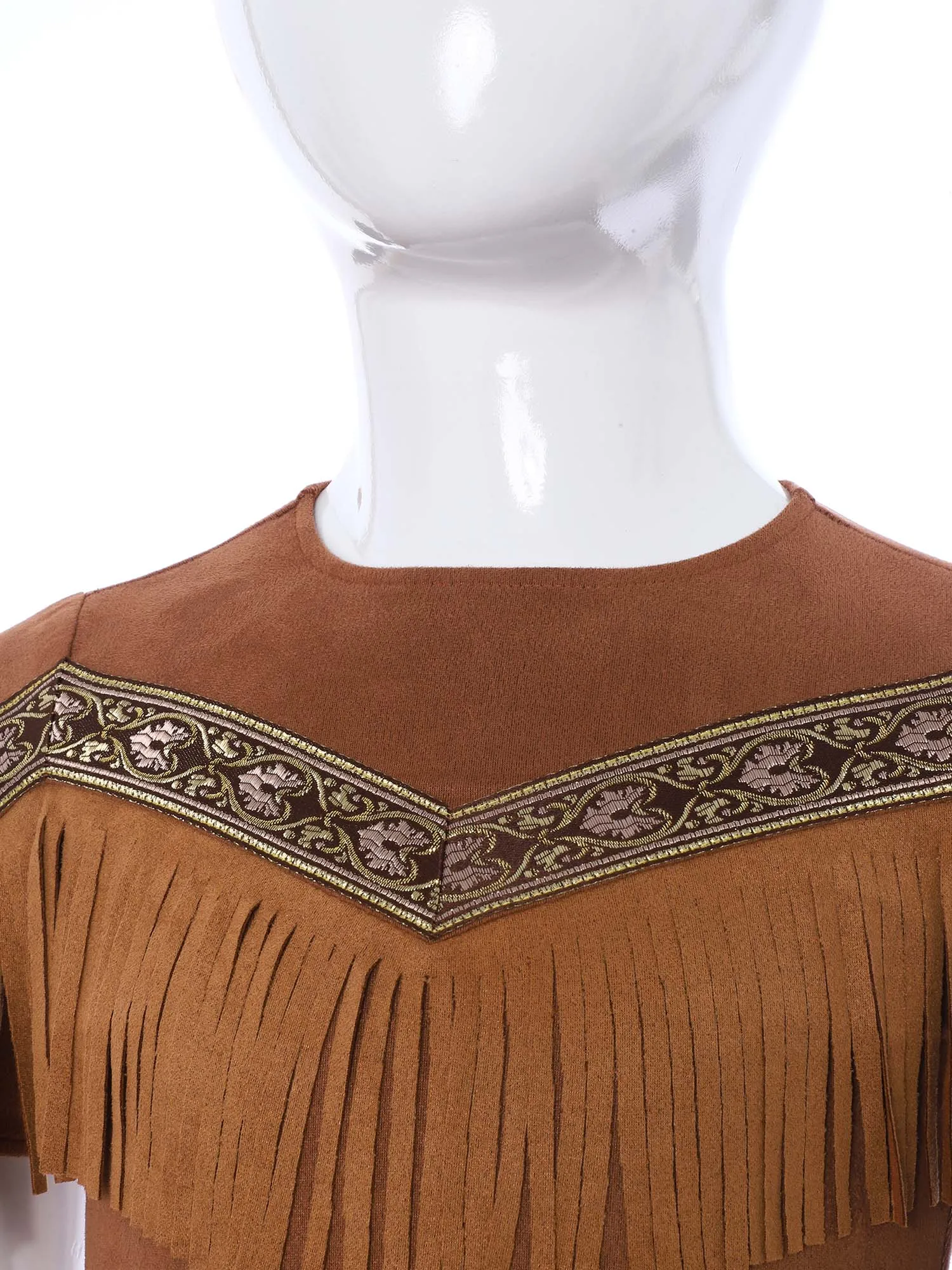 キッズガールズネイティブコスプレ衣装ハロウィンカーニバルテーマパーティーロールプレイドレス半袖フリンジ二重層タッセル裾