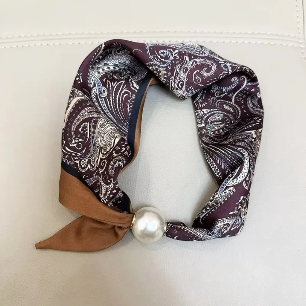 Luxury Elegant Chic Lazy Scarf Lightweight Convenient Magnetic Buckle Scarf Pearl Tail Artistic Accessory Neck Wrap Scarves