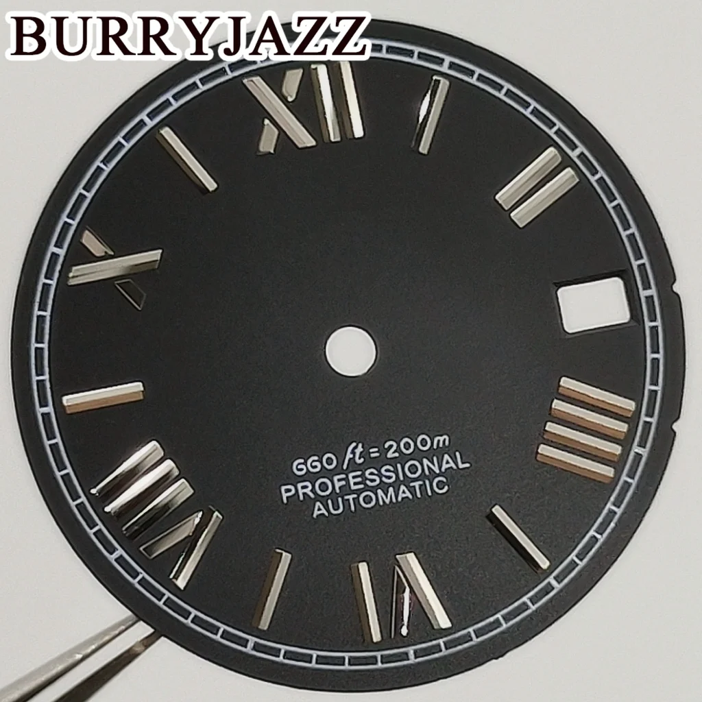 قرص ساعة من Burryjazz مضيء ، بدون شعار ، قرص أبيض أسود أزرق أخضر برتقالي ، ساعة 3: 00 ، علبة ساعة الساعه تاج ، صوفي ، NH35