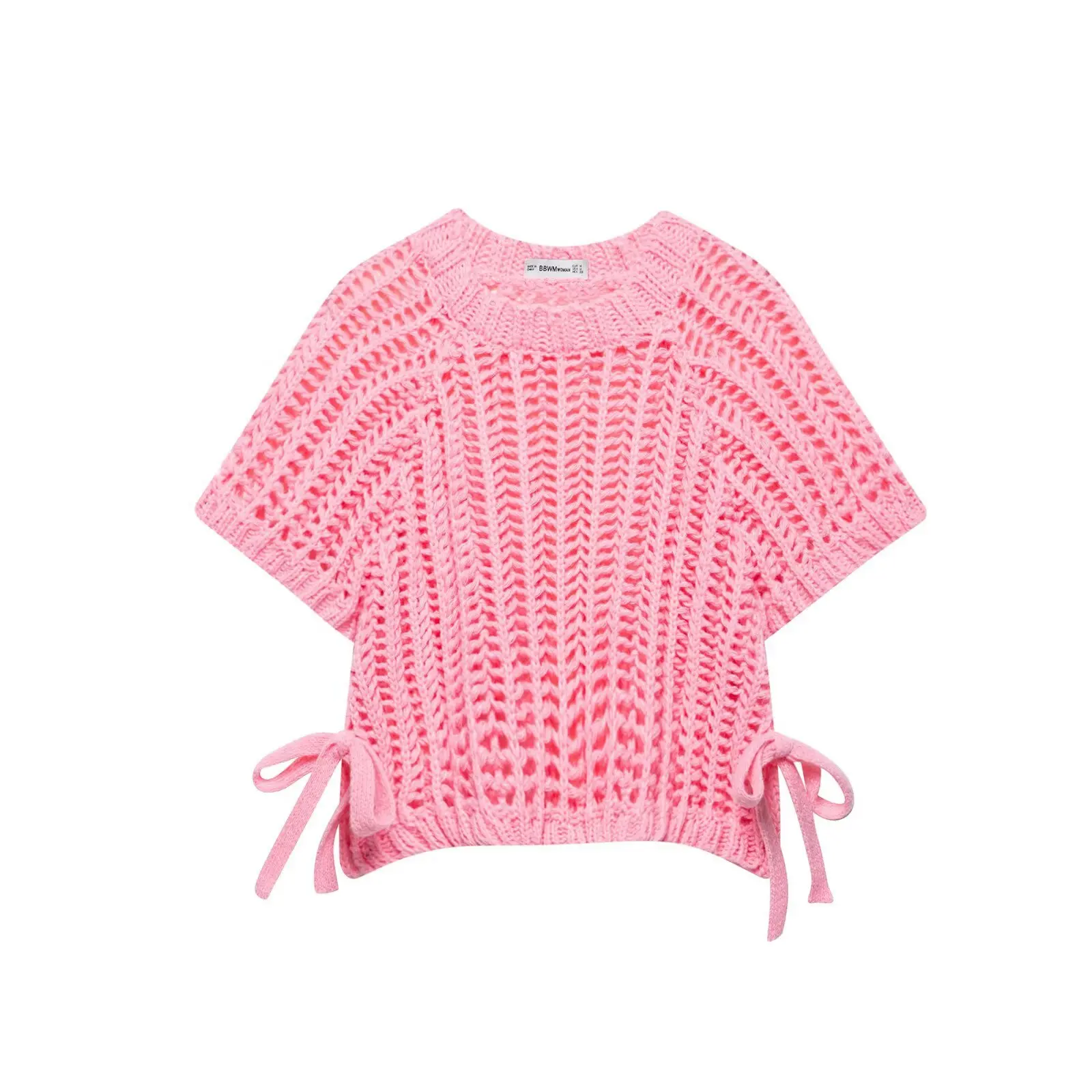 

2025 Spring New Product Women's Casual Side Decoration Coarse Needle Short Sleeve Knitted Top