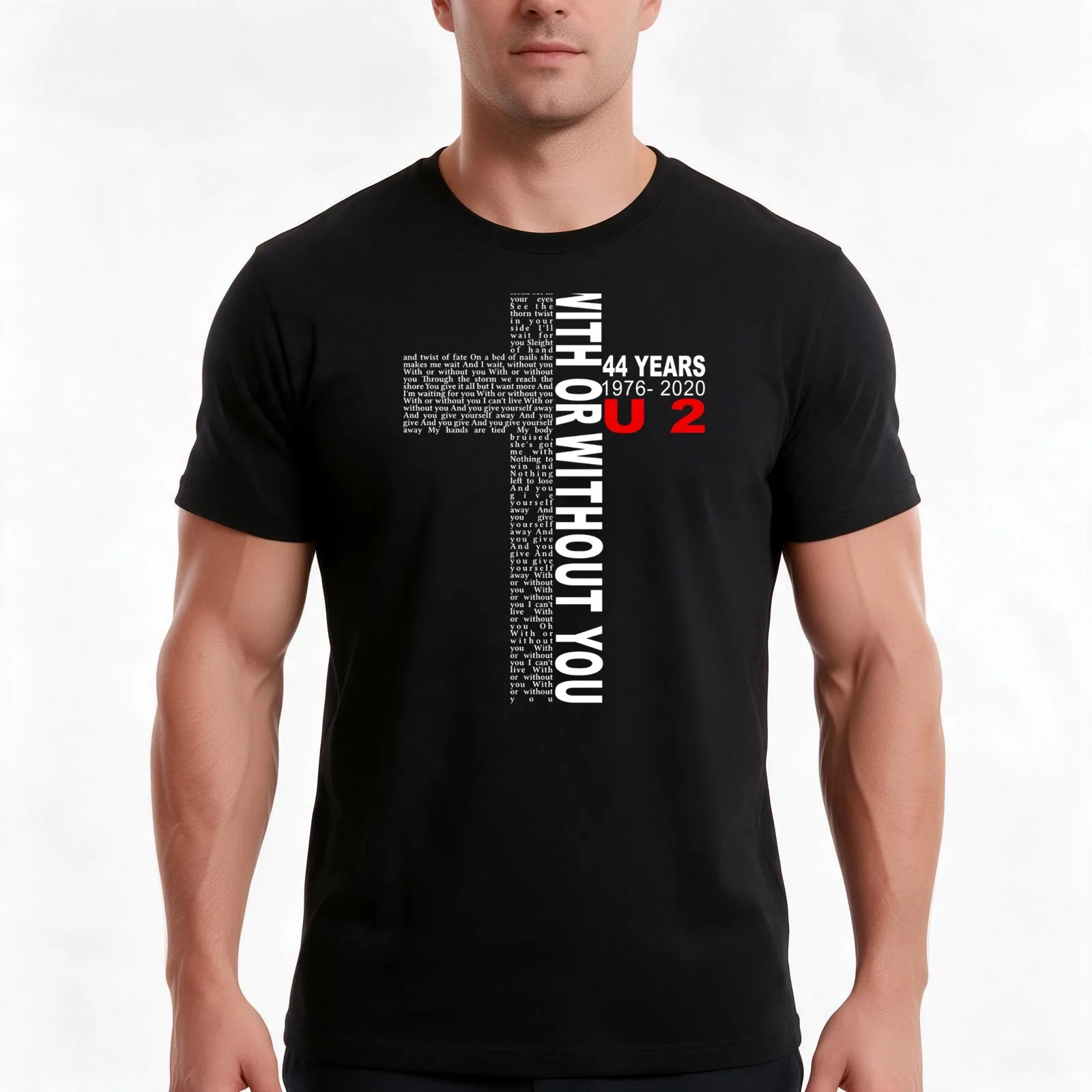 44 Years 1976-2020 U 2 with Or Without You Tshirt T-Shirt Summer Casual Cotton Tee, Unisex Men Women