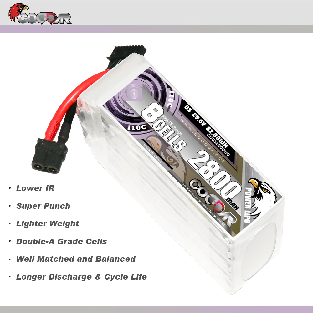 CODDAR 2800mAh 8S 29.6V Lipo Battery 110C FPV Drone Power For Frame RC Helicopter Plane Accessories 29.6V Rechargeable Battery