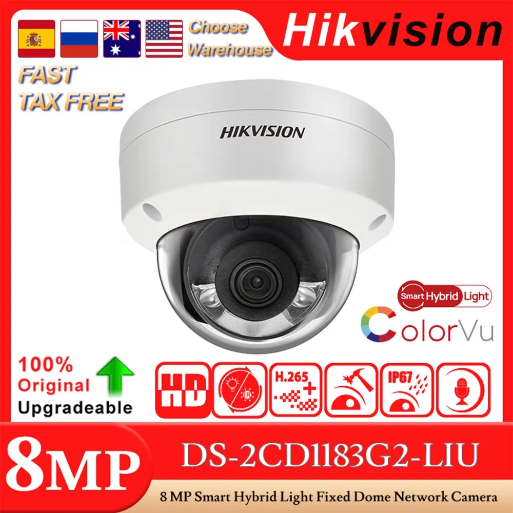 

Оригинальная Hikvision DS-2CD1183G2-LIU 8MP Smart Hybrid Light Фиксированная купольная сетевая камера Обнаружение людей и транспортных средств Встроенный микрофон H.265+