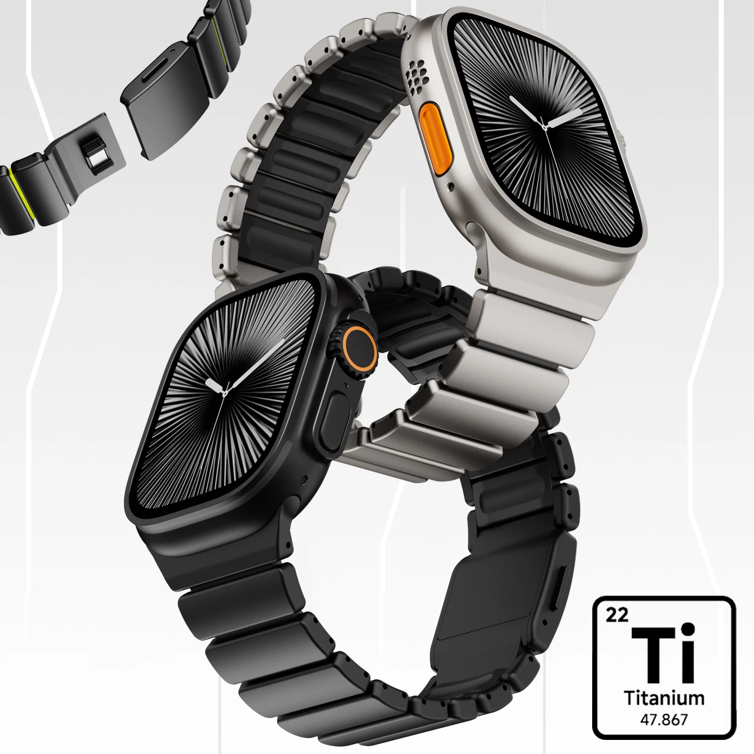 apple-watch-ultra-3-2-49mm、iwatchシリーズ11-10-9-8-7-6-5-4-se3-44mm-45mm-46mm対応-チタン製ストラップ-メンズ-ラバーブレスレット