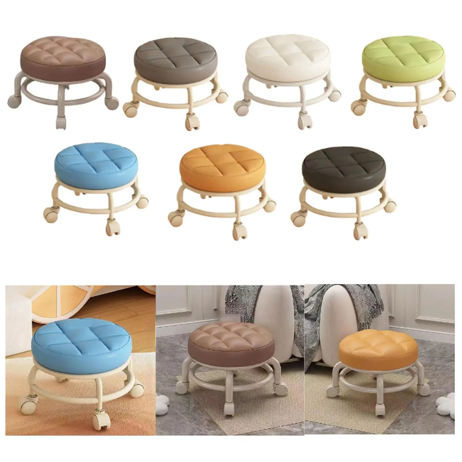 Low Rolling Stool Roller Seat Adults Child Round Foot Rest Low Height with Wheel