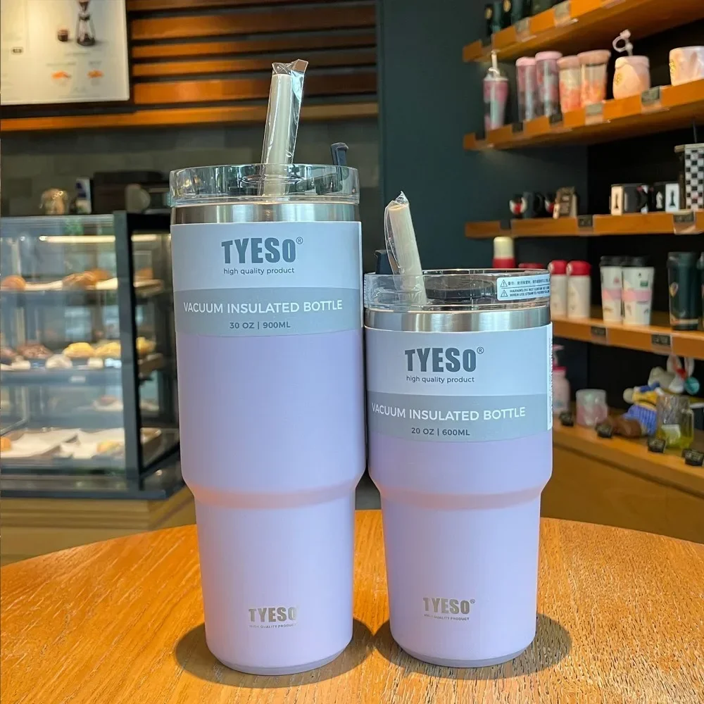 TYESO Thermal Cup Stainless Steel Water Bottle With Straw Vacuum Insulated Hot Drinks Bottle Travel Mugs Thermos Coffee Cups