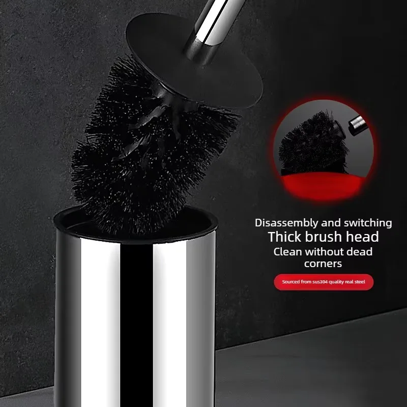 304 Stainless Steel Wall Mounted No Drill Toilet Brush Holder Bathroom Cleaning Tool Storage Rack for Restroom Toilet Home