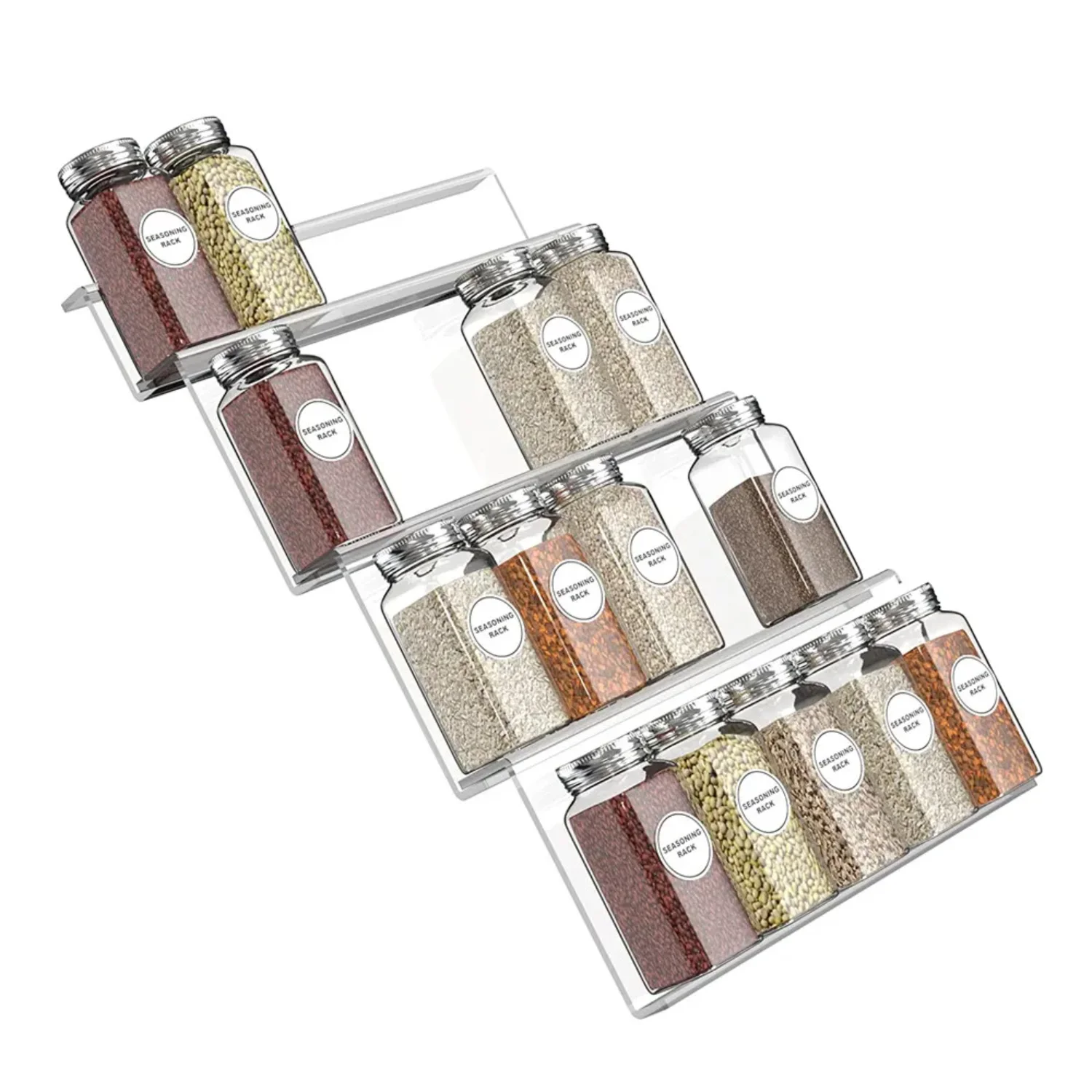 4-Tier Drawer Spice Organizer Expandable Acrylic Spice Rack Tray Seasoning Bottle  Rack  Pantry Organization Shelf