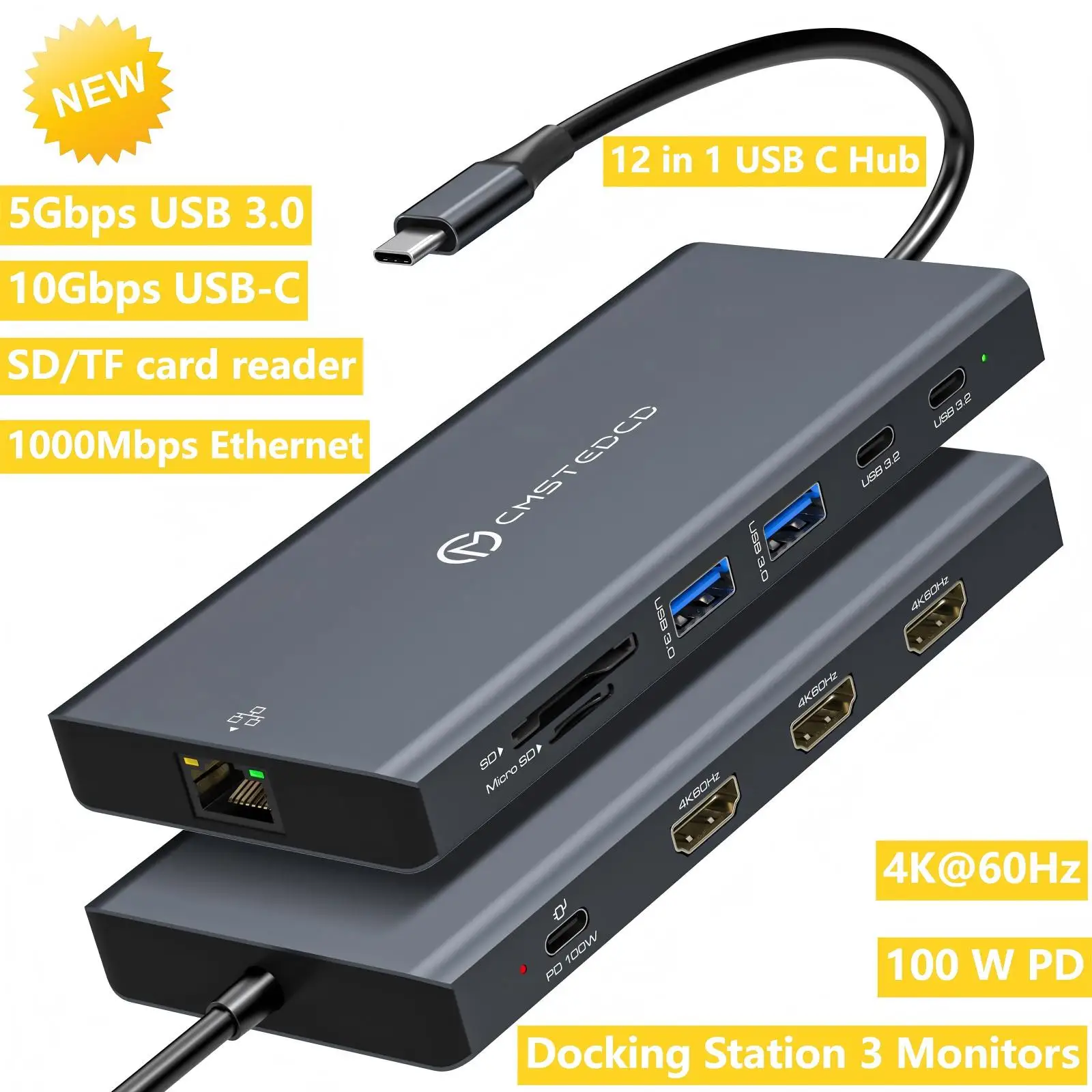 

Docking Station USB C with DisplayPort 4K@120Hz HDMI 4K@60Hz USB C 4K@60Hz,12-in-1 Docking Station Laptop 3 Monitors USB C Hub
