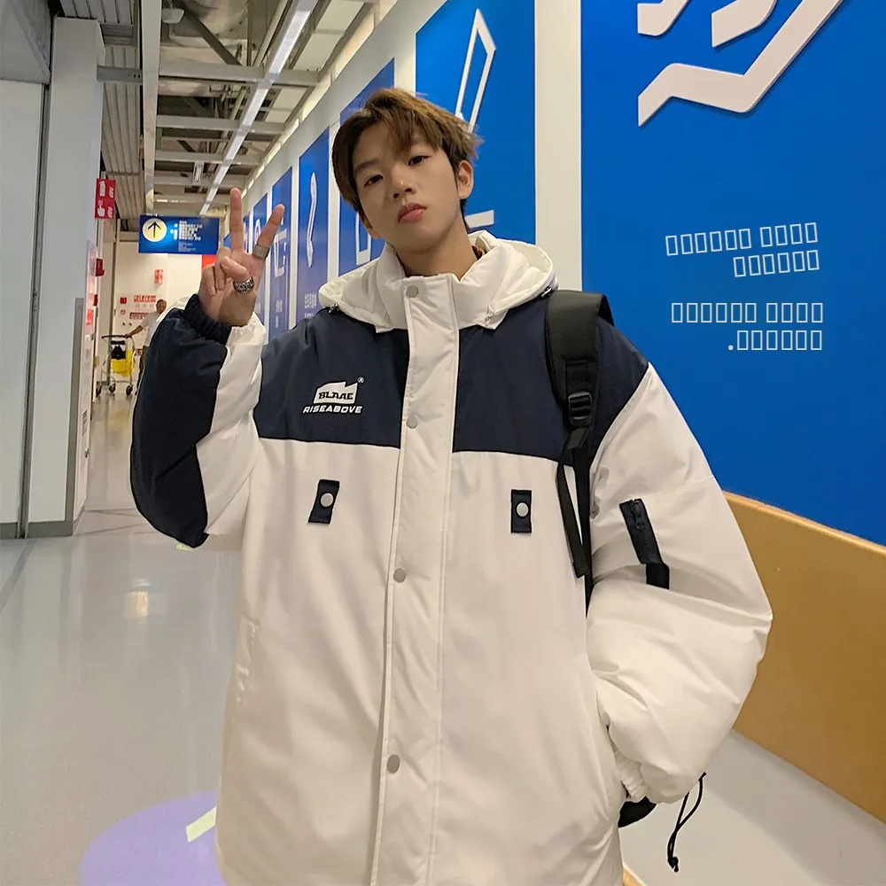 

Утепленная зимняя хлопковая куртка для мужчин: повседневная, с капюшоном, теплая, в американском ретро-стиле, молодежная, свободного кроя, на молнии