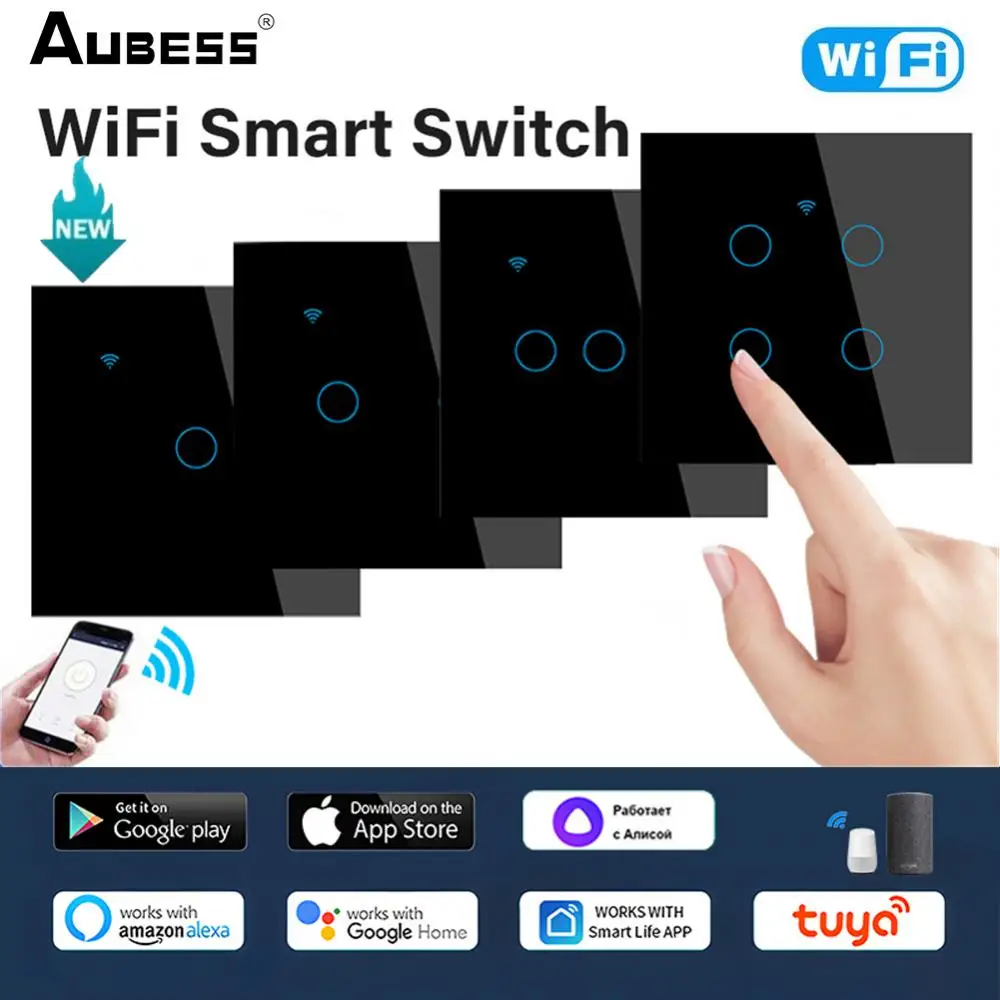 Tuya Wifi EU Smart Switches 1/2/3/4Gang Touch Light Switch Wall Sensor Switches For Smart Life APP Alexa Google Home Alice