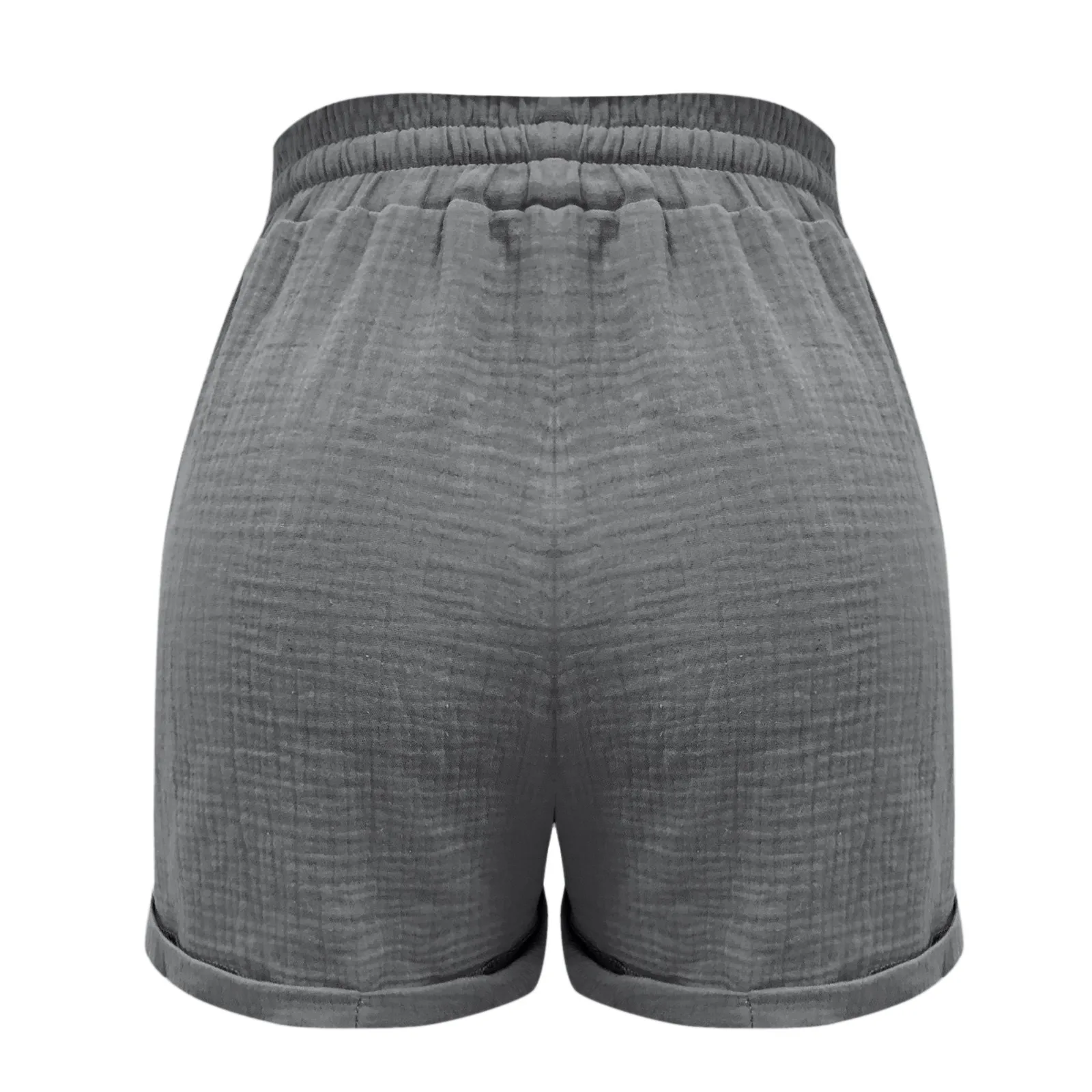 Short en coton et lin pour femme, taille haute élastique, pantalon de plage décontracté à jambes larges avec poche, pantalon de sport Wstring, été