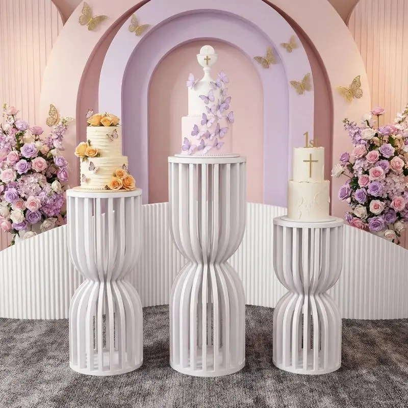 White Roman Column Flower Stand, PVC Hollow Cake Stand Dessert Table Centerpiece For Wedding Birthday Party Decor Diy