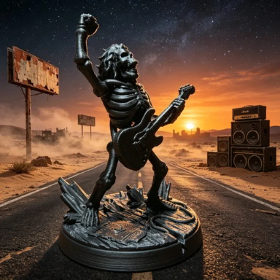 Guitarist Statue Heavy Rock Skull Metal Skeleton Figurine with Guitar Punk Rock Band Sculpture Desktop Ornament Cool Gifts