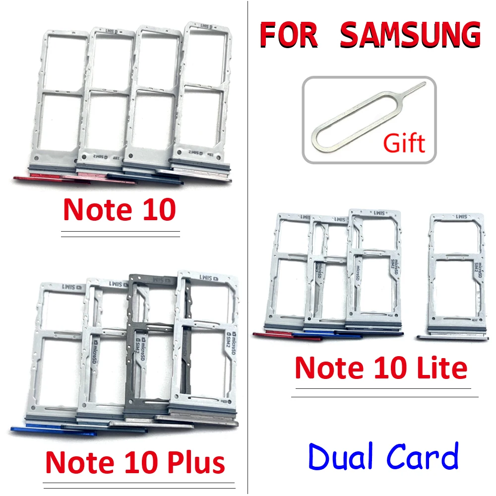 NEW SIM Card Chip Slot SD Card Tray Holder Adapter Replacement Part For Samsung Note 10 Plus / Note 10 Lite With Pin