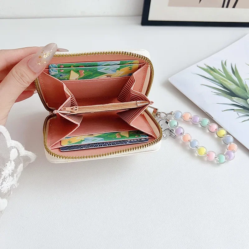 Snoopy Coin Purse Cartoon Anime Card Bag Women Zipper Short Small Purse PU Leather Multi Caro Slot Wallet with Pendant Lanyard