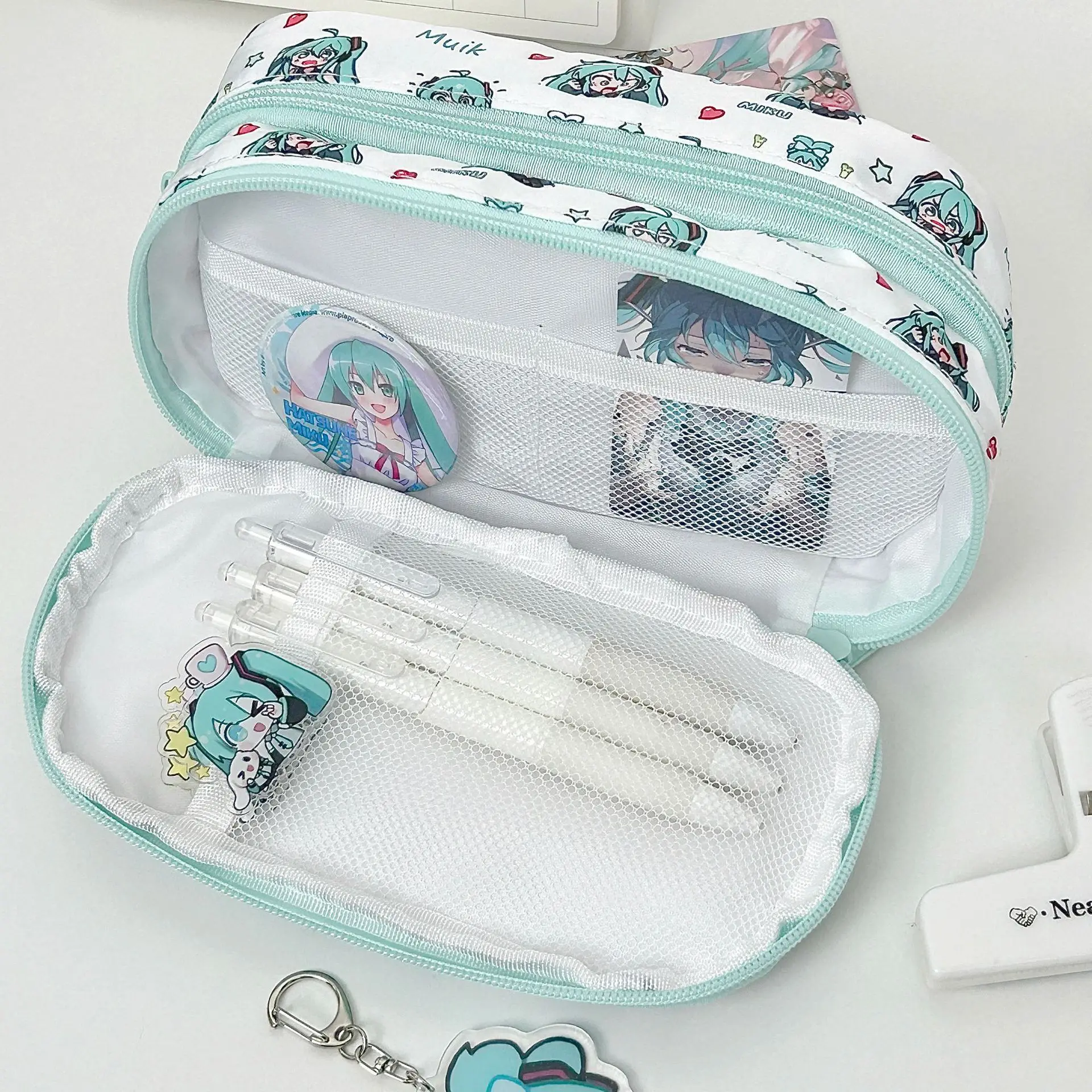 أنيمي المغني الافتراضي ل Miku حقيبة أدوات مكتبية مقلمة Kawaii سعة كبيرة طالب محفظة نسائية للعملات المعدنية المشجعين جمع هدية الطرفية B #4