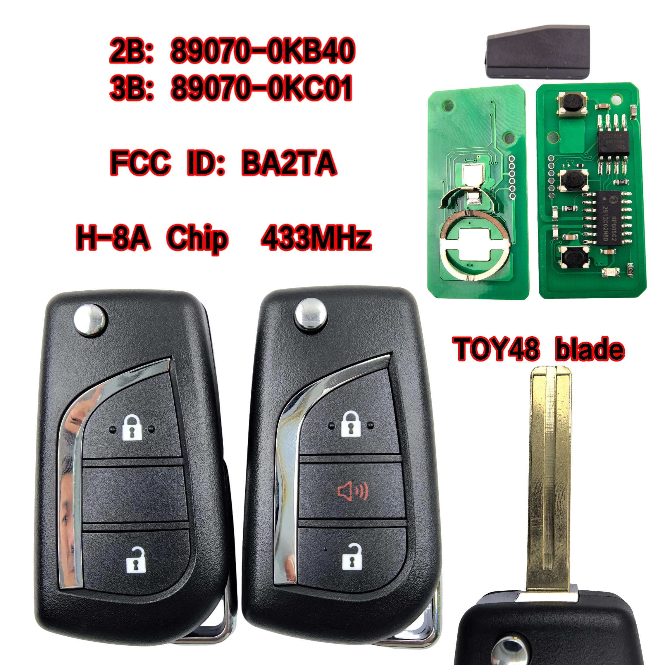 Jingxin FCCID: BA2TA 433MHz 8A Chip 89070-0KB40 2/3Buttons FLip Car Remote Key/PCB For Toyota RAV4 Hilux Yaris Cross 2015 - 2020