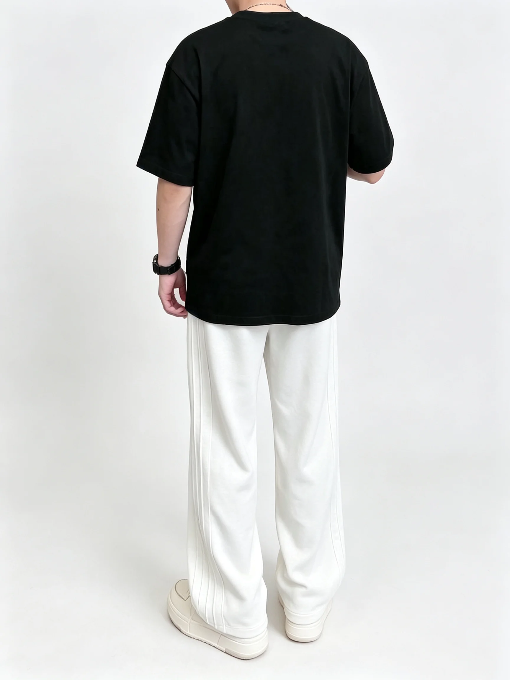 Men Wide Leg Sweatpants Side Pleated Striped Drawstring Elastic Waist Loose Straight Trousers Casual Streetwear Male Sports Jogg