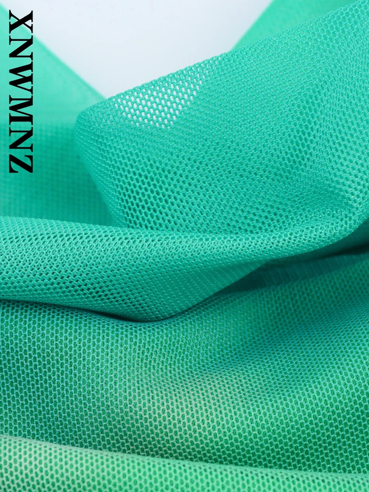 XNWMNZ 2025 Summer Woman Fashion boho Sleeveless Shoulder Backless Tulle long Dresses Sexy Chic Lady Halter Holiday Print Dress