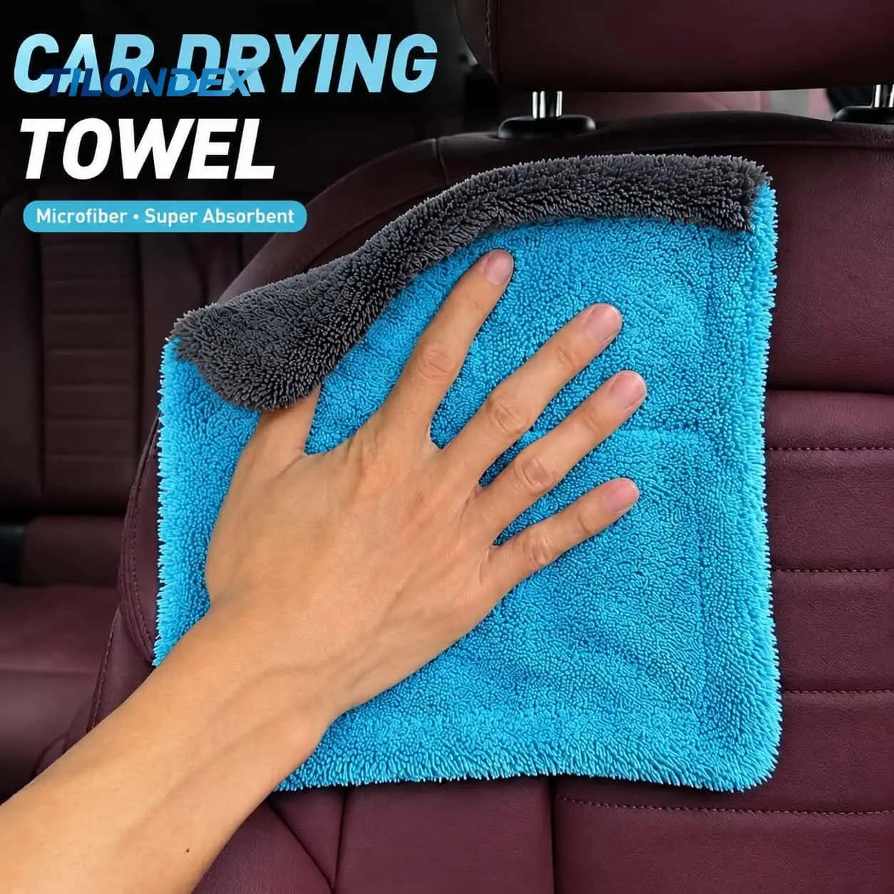 TILONDEX 1pc Blue Microfiber Car Cleaning Towel Thick High-Density Absorbent Cloth, Soft Lint-Free Streak-Free, Machine Washable