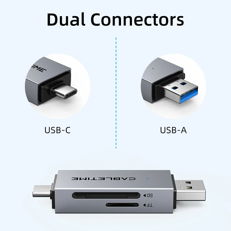 CABLETIME USB 3.0 Card Reader 2-in-1 USB C & Micro SD Reader High-Speed 104MB/s Compatible with Android iPad MacBook Pro